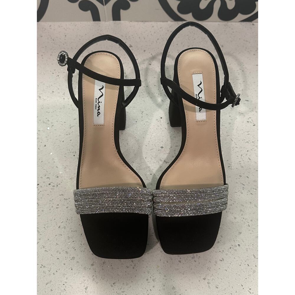 Nina Eloise Ankle Strap Sandal True Black Suede Womens Size 9.5